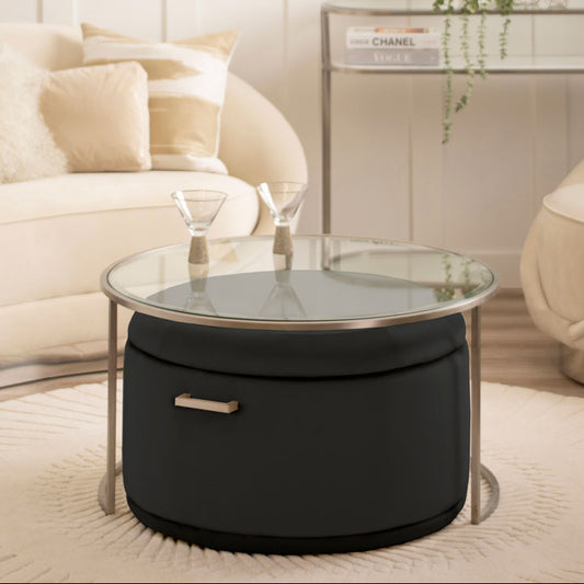 Aria Silver Coffee Table and Storage Ottoman Black - Set