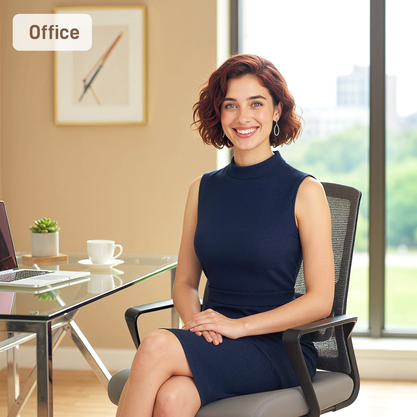Desk Chair No Wheels, Meeting Chair with Mesh Back for Waiting Room