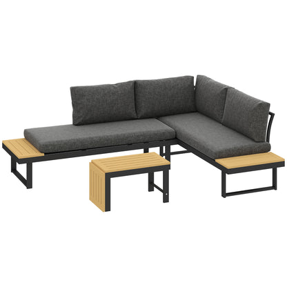 4 Seater L Shaped Aluminium Garden Furniture Set with Coffee Table