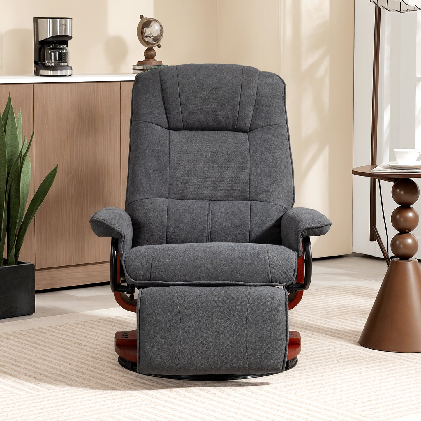 Manual Recliner Swivel Reclining Chair with Footrest Armrests Grey