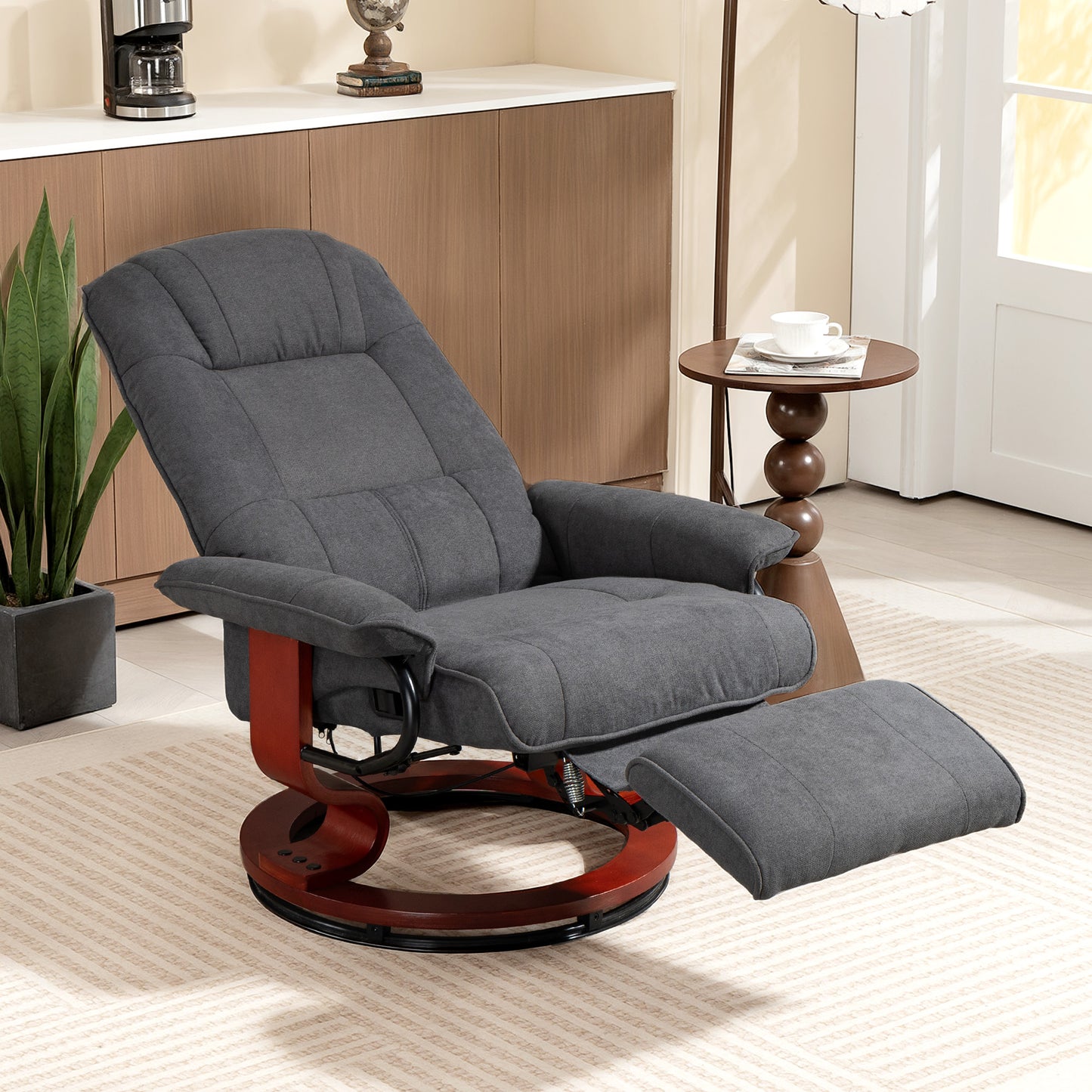 Manual Recliner Swivel Reclining Chair with Footrest Armrests Grey