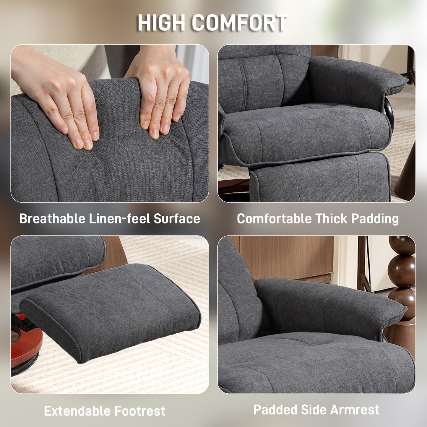 Manual Recliner Swivel Reclining Chair with Footrest Armrests Grey