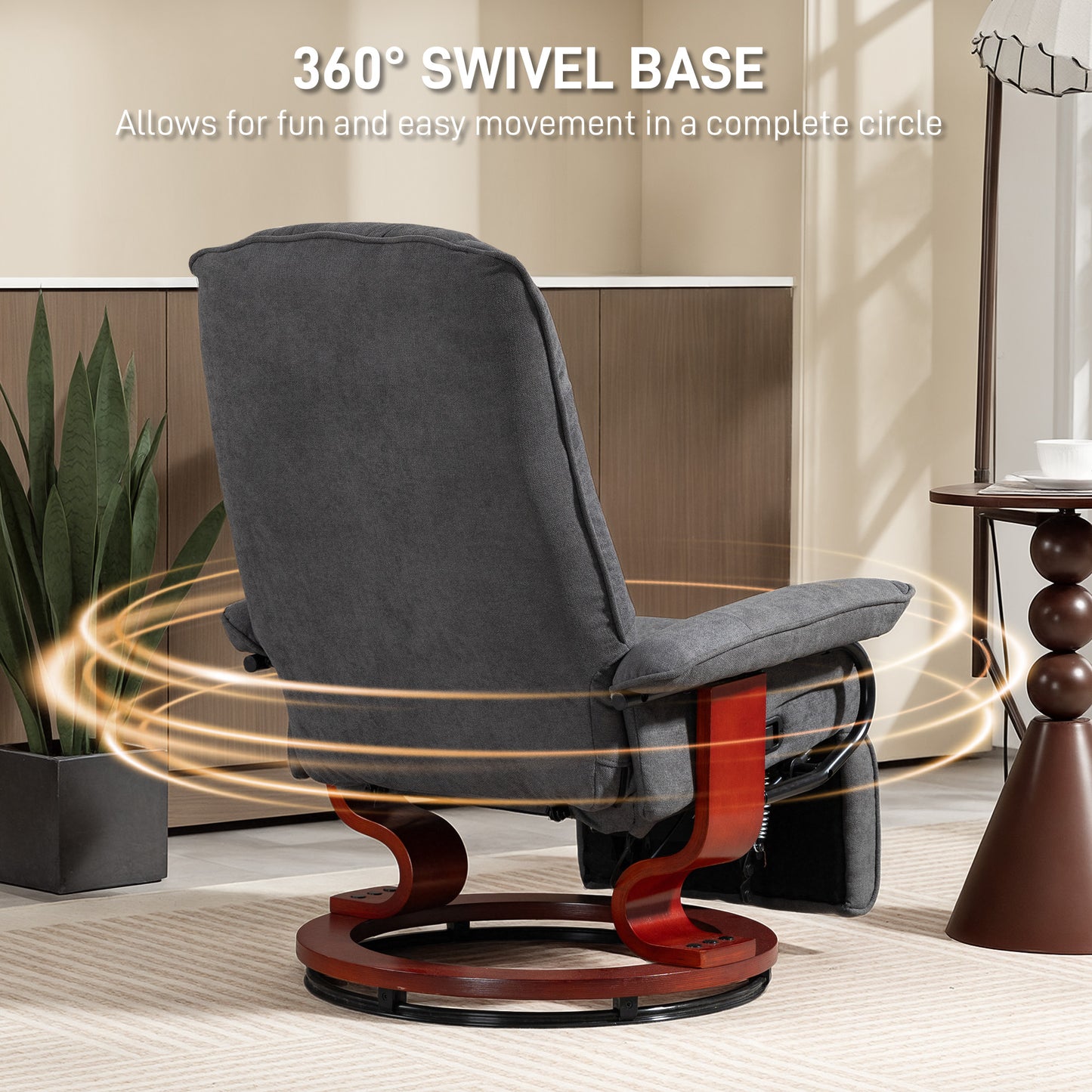 Manual Recliner Swivel Reclining Chair with Footrest Armrests Grey