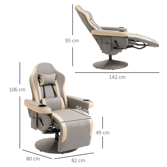 Manual Recliner Chair Armchair PU Leather Lounge Chair w/ Adjustable Leg Rest, 135¬∞ Reclining Function, 360¬∞ Swivel, Grey