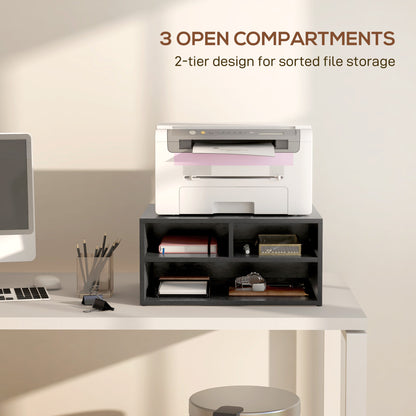 Desktop Printer Stand with 3 Open Compartments, Desk Organiser, Black