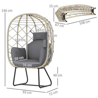 Rattan Garden Egg Chair with Thickened Cushion, Headrest, Grey