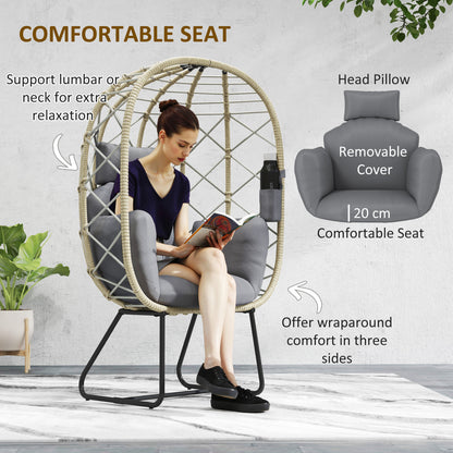 Rattan Garden Egg Chair with Thickened Cushion, Headrest, Grey