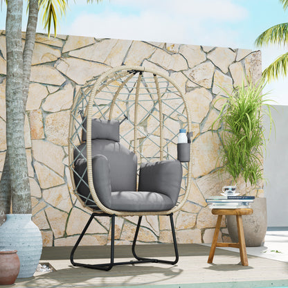 Rattan Garden Egg Chair with Thickened Cushion, Headrest, Grey