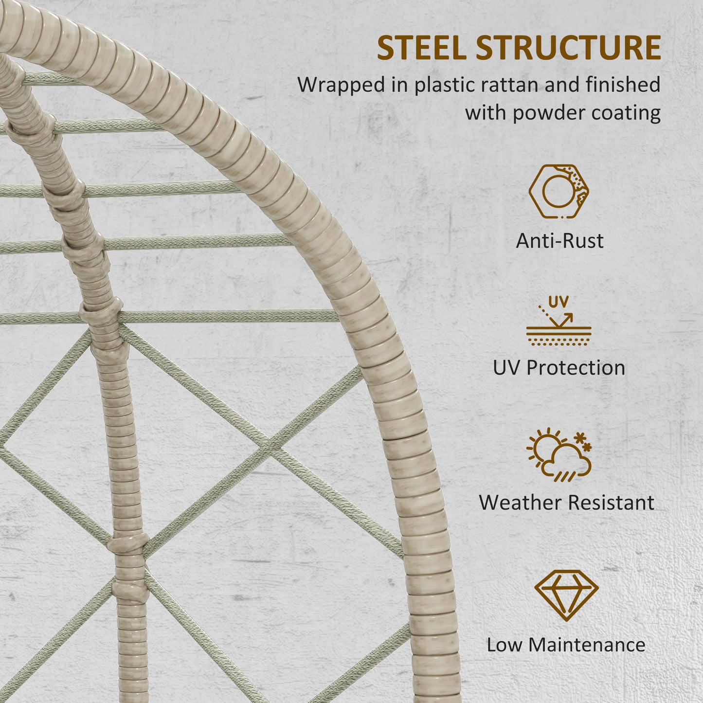 Rattan Garden Egg Chair with Thickened Cushion, Headrest, Grey