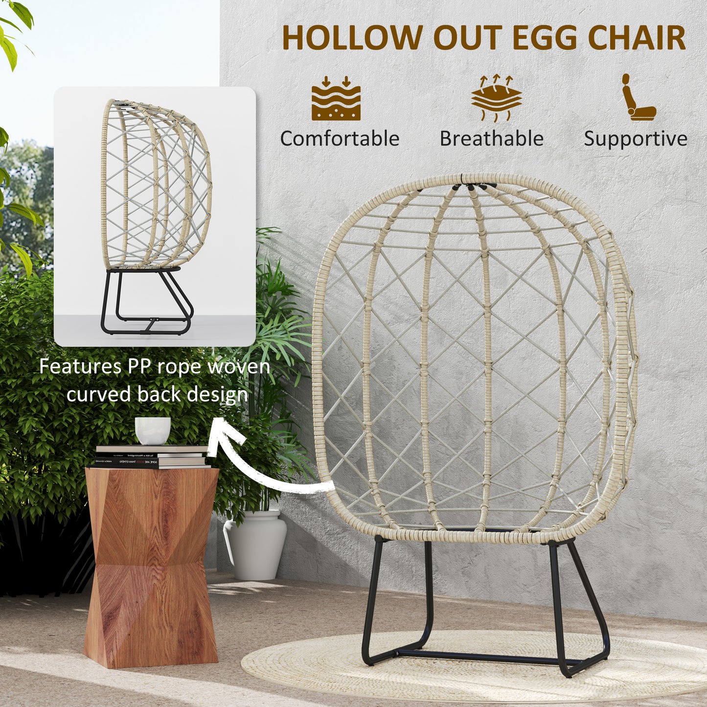 Rattan Garden Egg Chair with Thickened Cushion, Headrest, Grey