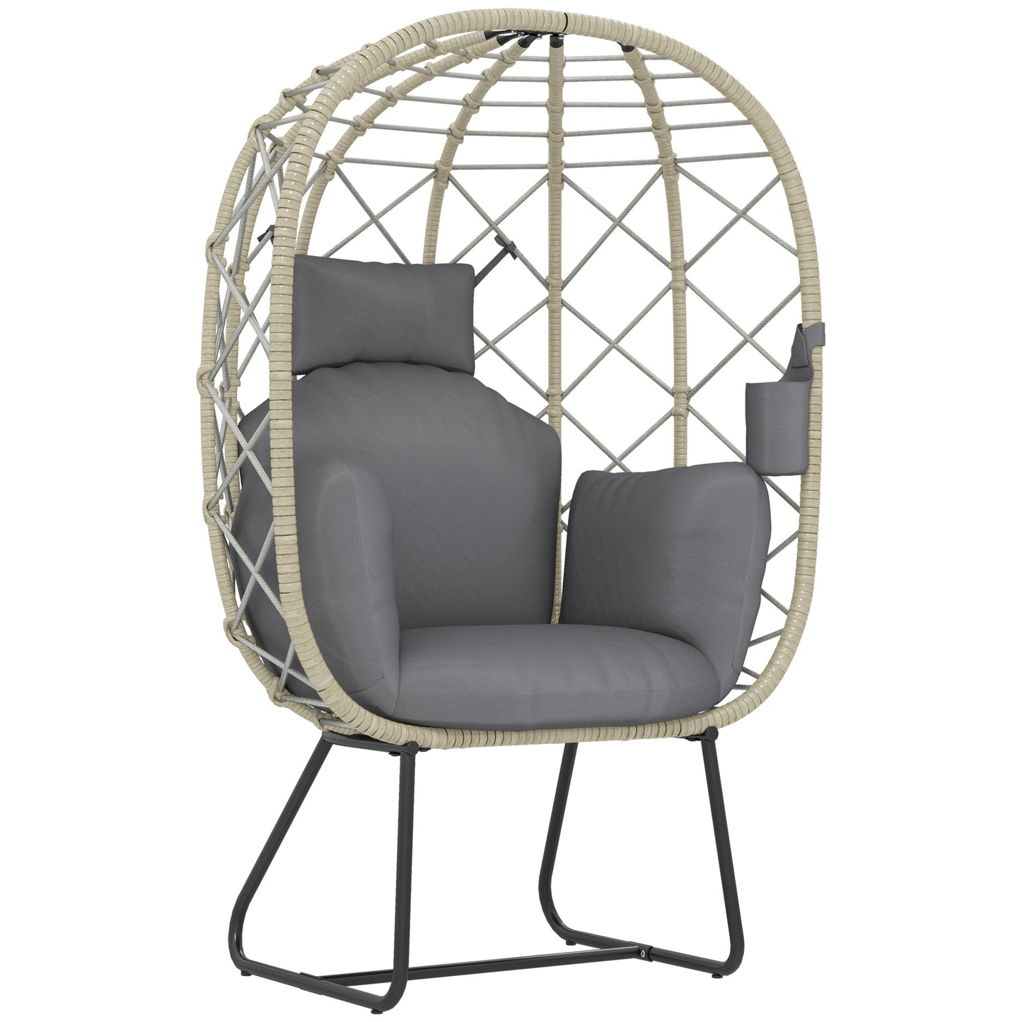 Rattan Garden Egg Chair with Thickened Cushion, Headrest, Grey