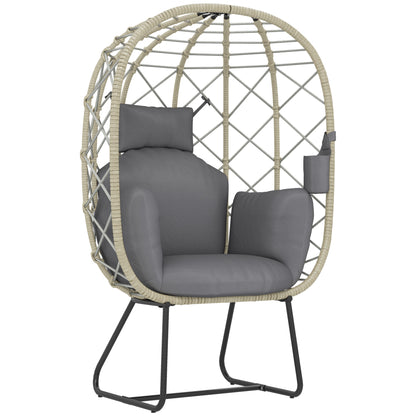 Rattan Garden Egg Chair with Thickened Cushion, Headrest, Grey
