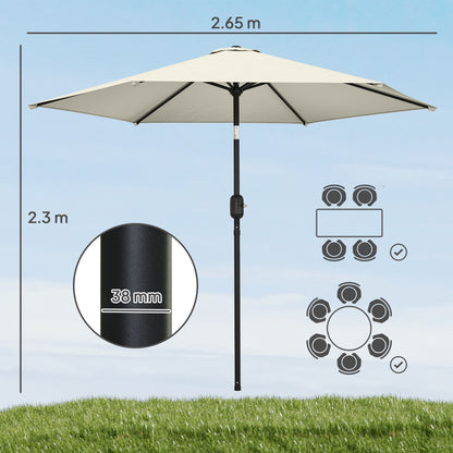 2.6M Garden Parasol Umbrella with Aluminium Pole, Tilt, Crank