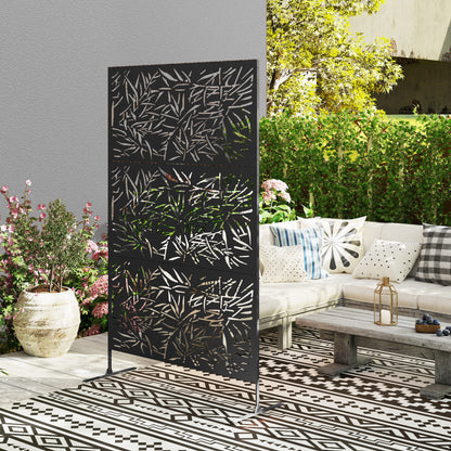 Decorative Outdoor Divider Privacy Panel with Stand, Bamboo Black
