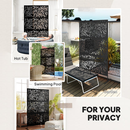 Decorative Outdoor Divider Privacy Panel with Stand, Bamboo Black