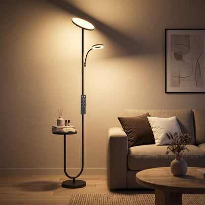 Uplighter Floor Lamp with Table, Dual Light Dimmable Standing Lamp