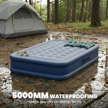 Inflatable Mattress, Double Air Bed with Built-in Pump, Grey