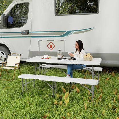 3 Piece Folding Picnic Table and Bench Set with Handles, White