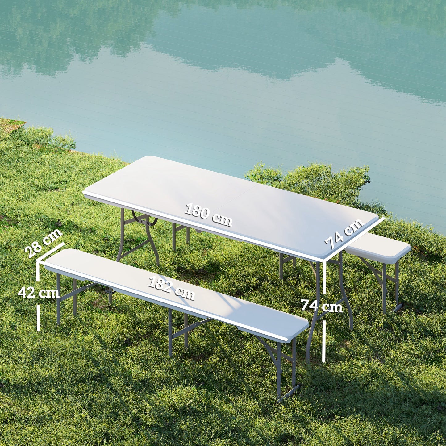3 Piece Folding Picnic Table and Bench Set with Handles, White