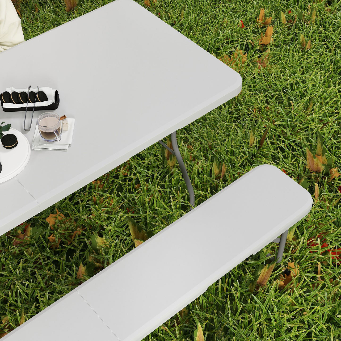 3 Piece Folding Picnic Table and Bench Set with Handles, White