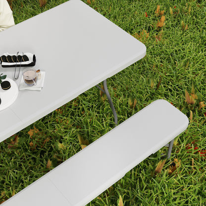 3 Piece Folding Picnic Table and Bench Set with Handles, White