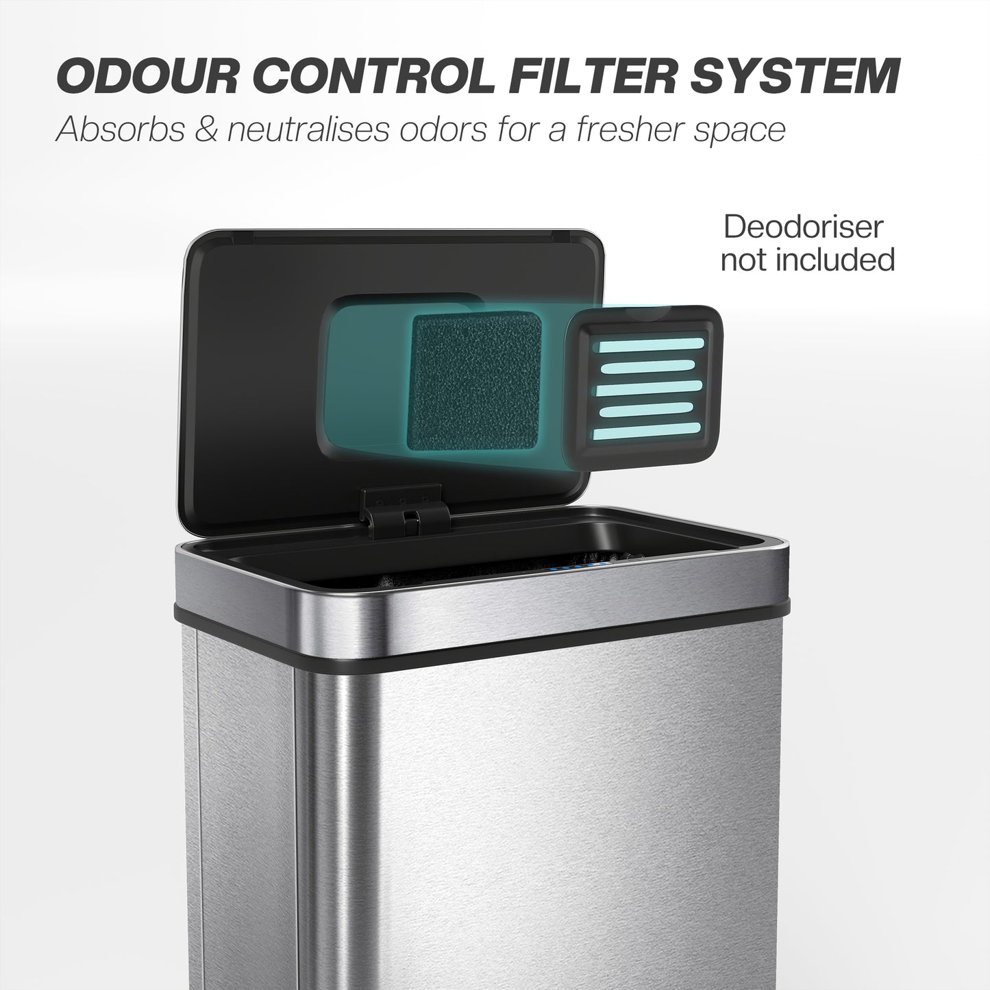 60 L Kitchen Bin with Fingerprint-Proof Stainless Steel, Silver Tone