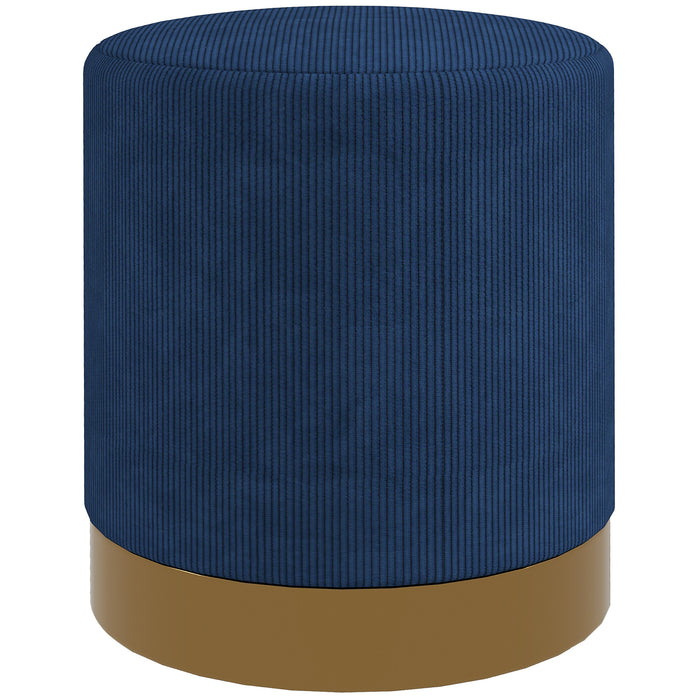 Modern Round Footstool, Fabric Upholstered Foot Rest, Dark Blue