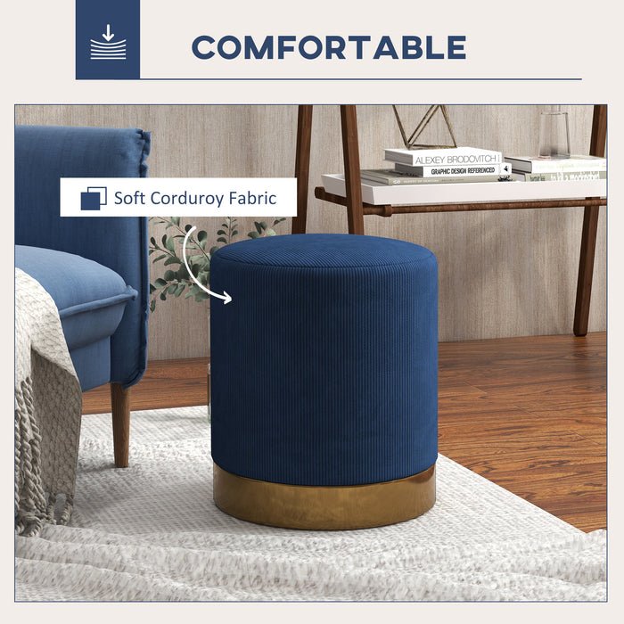 Modern Round Footstool, Fabric Upholstered Foot Rest, Dark Blue