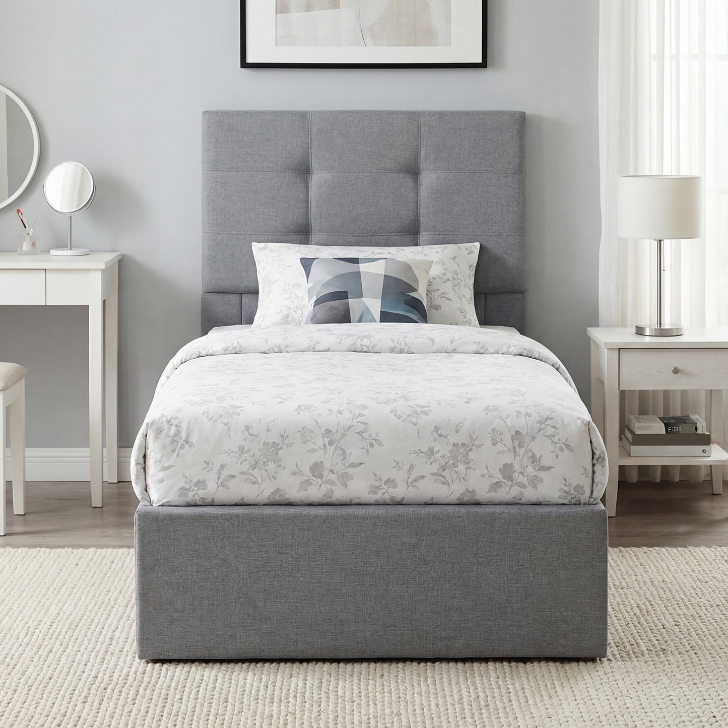 Upholstered Ottoman Bed, 3ft Single Storage Bed Frame, Grey