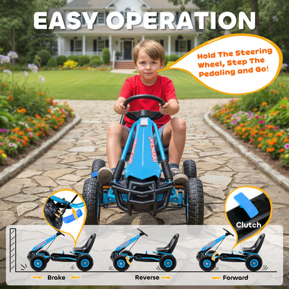 Kids Pedal Go Kart with Adjustable Seat, EVA Tyres, Blue