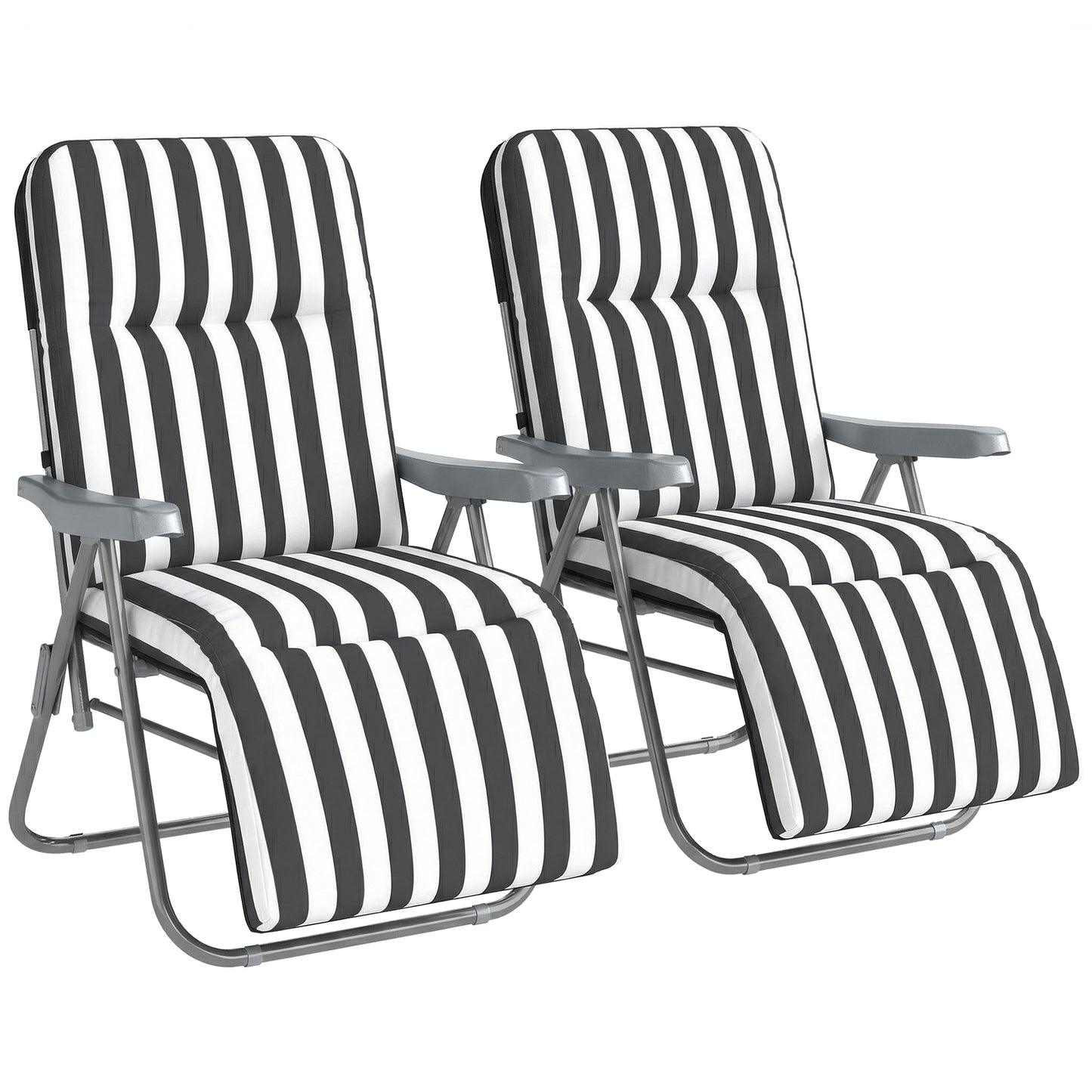 Set of 2 Adjustable Sun Lounger Recliner Reclining Seat Grey Stripe