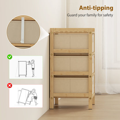 Chest of Drawers, 3 Drawers Dresser with Bamboo Frame, Cream White