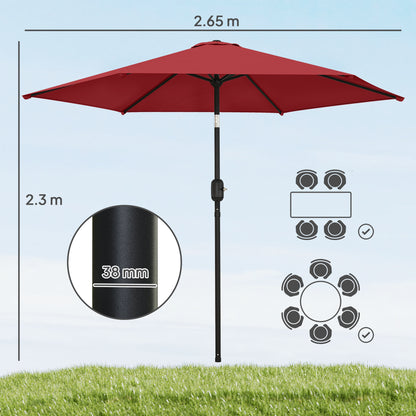 2.6M Garden Parasol Umbrella with Aluminium Pole, Tilt, Crank