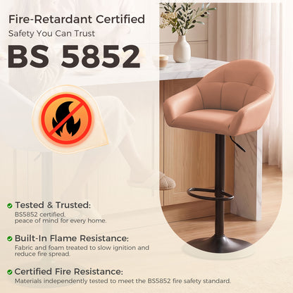 Bar Stools Adjustable Height Backrest Set of 2, Brown