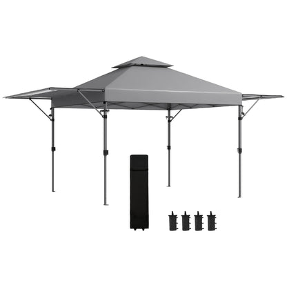 5 x 3(m) Pop Up Gazebo with Extend Dual Awnings, 1 Person Easy up Marquee Party Tent with 1-Button Push, Double Roof, Sandbags,