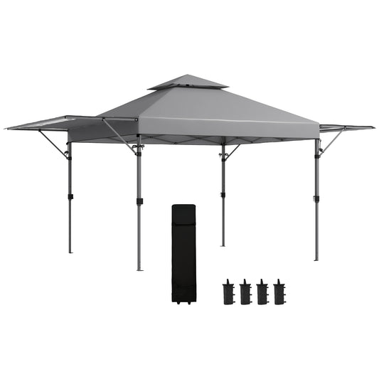 5 x 3(m) Pop Up Gazebo with Extend Dual Awnings, 1 Person Easy up Marquee Party Tent with 1-Button Push, Double Roof, Sandbags,