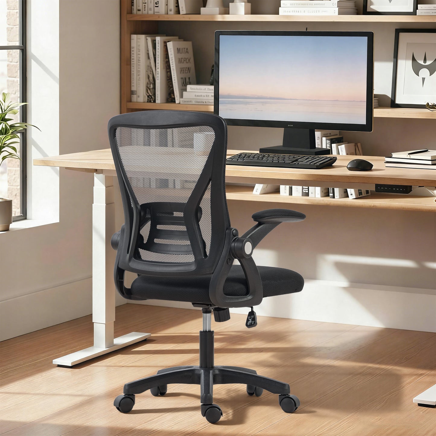 Mesh Office Chair, Desk Chair with Flip-up Armrests, Lumbar Support, Black