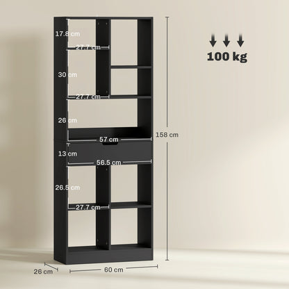 Freestanding Bookcase Display Shelf with Drawer for Home Office