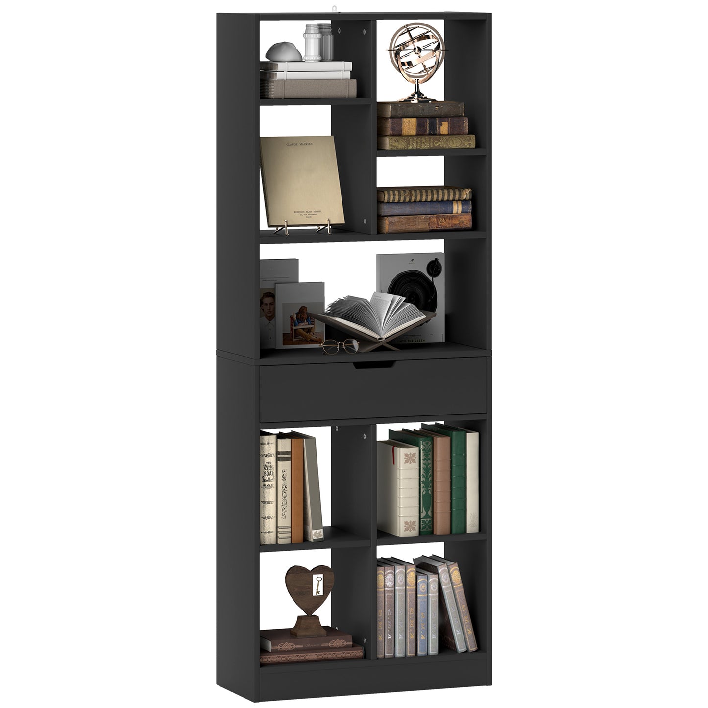 Freestanding Bookcase Display Shelf with Drawer for Home Office