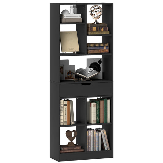 Freestanding Bookcase Display Shelf with Drawer for Home Office