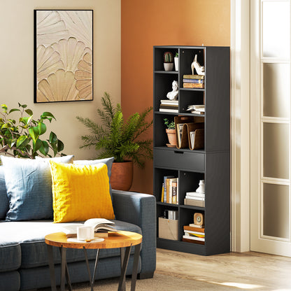 Freestanding Bookcase Display Shelf with Drawer for Home Office