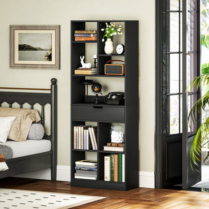 Freestanding Bookcase Display Shelf with Drawer for Home Office