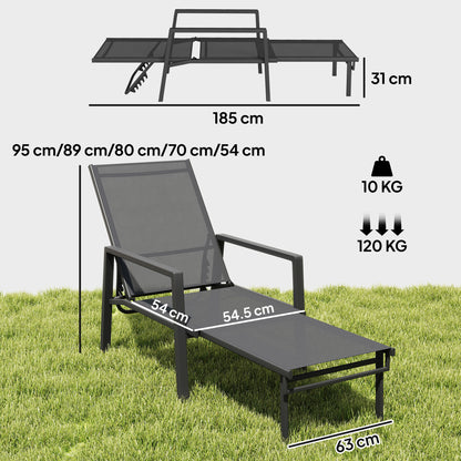 Sun Lounger w/ Retracable Footrest, 5-Position Adjustable