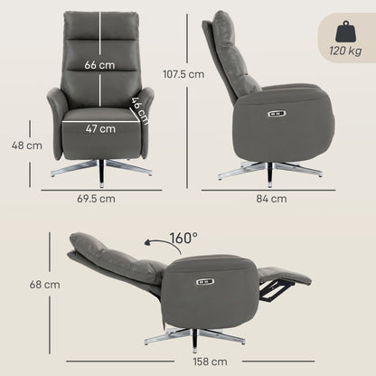 Recliner Armchair, Swivel Recliner with Type C+USB, Dark Grey