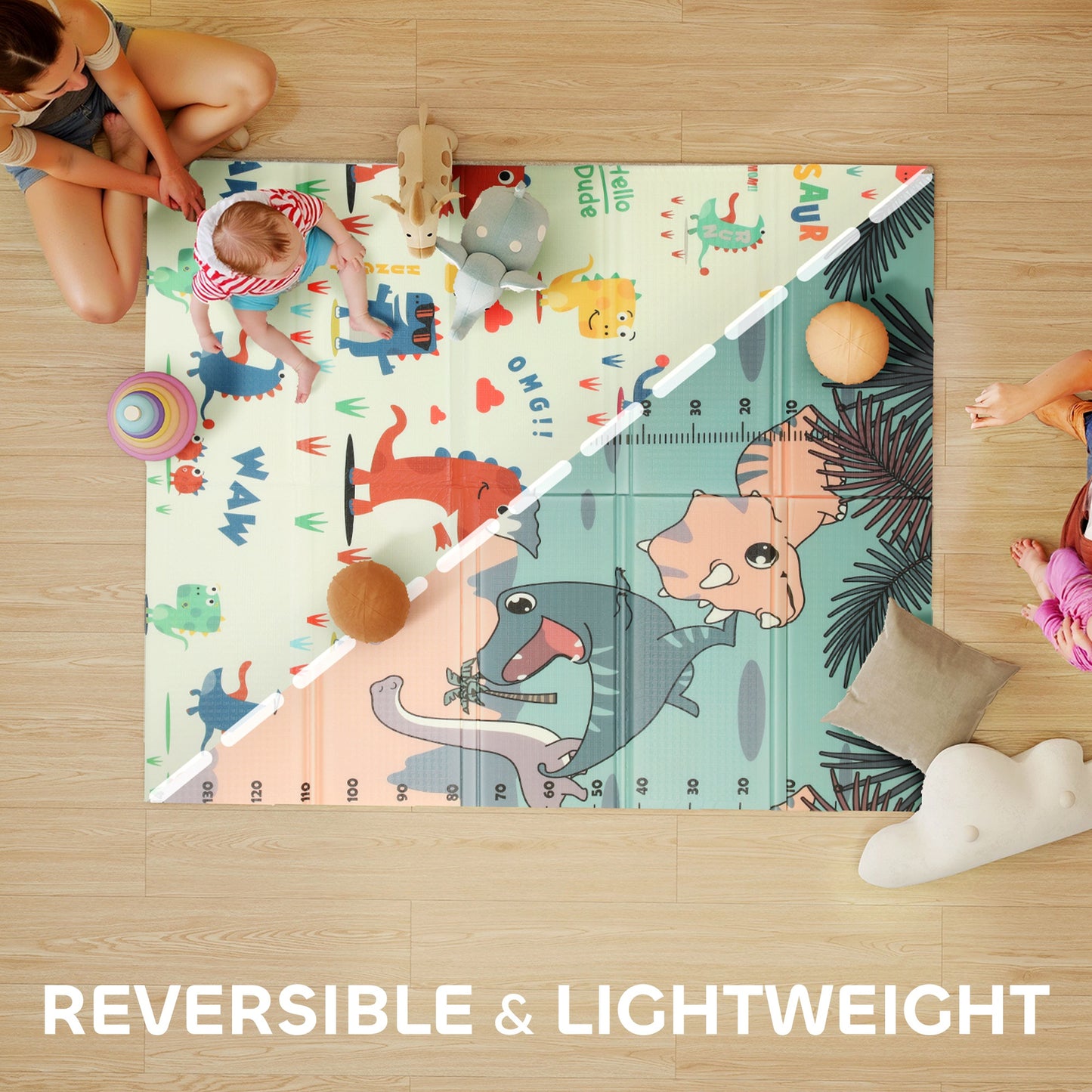 Baby Play Mat, Double Sided Crawling Mat, Dinosaur Theme