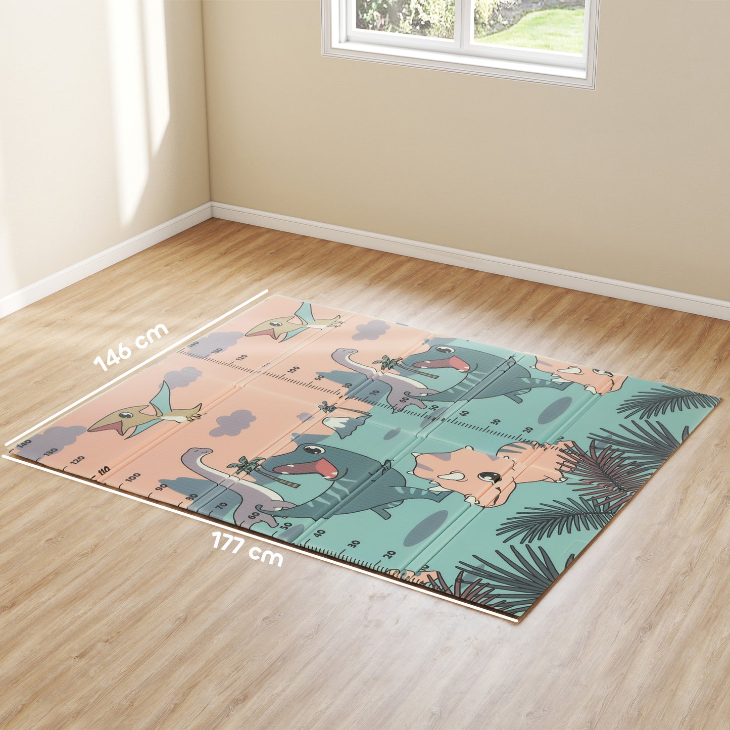 Baby Play Mat, Double Sided Crawling Mat, Dinosaur Theme