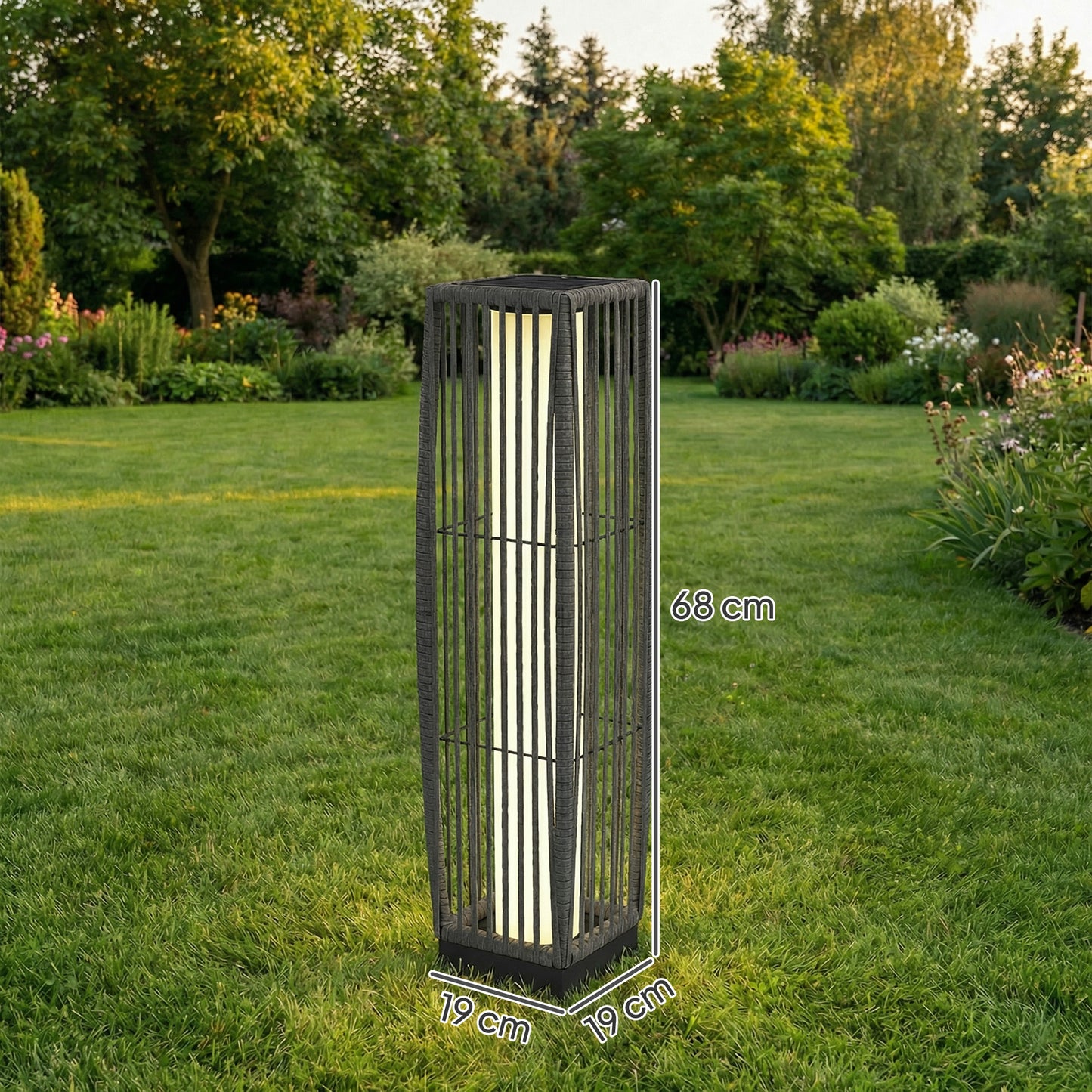 Solar Rattan Floor Lamp Auto On/Off Garden Lantern, Dark Grey