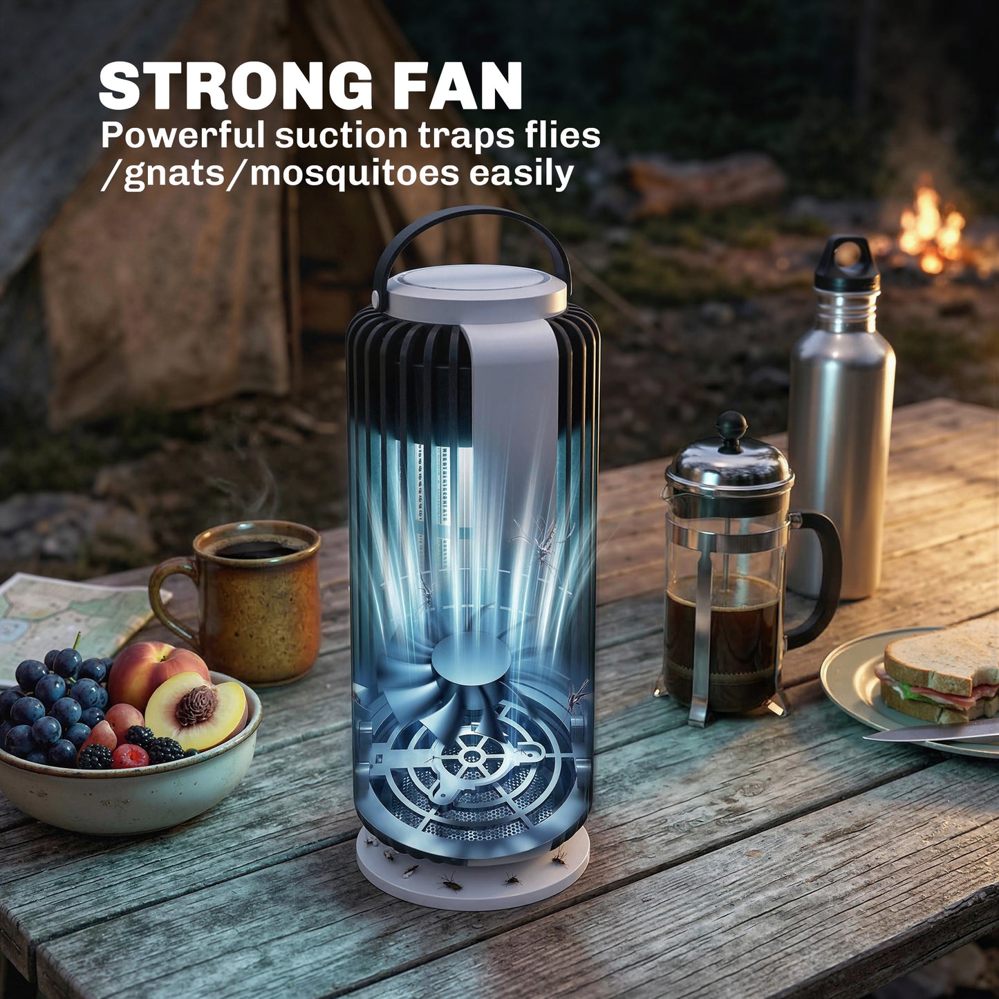 Electric Fly Zapper Indoor, Fly Killer with Fan, 365nm LED Light, Auto On/Off Light Sensor, 8 W Plug-in Bug Zapper Insect Mosquito Killer with Handle, Hanging/Freestanding for Home