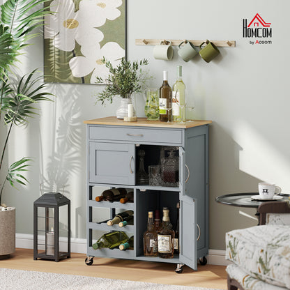 Rolling Kitchen Island Trolley Storage Cart w/ Rubberwood Top, Grey