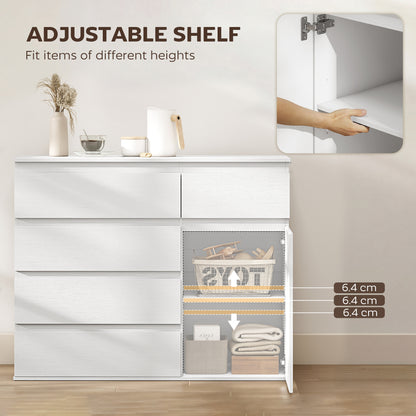 Sideboard Storage Cabinet, Kitchen Cupboard with 5 Drawers, White wood finish